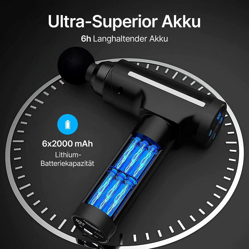 Massagepistole mit 30 Geschwindigkeiten und 6 Massageköpfen