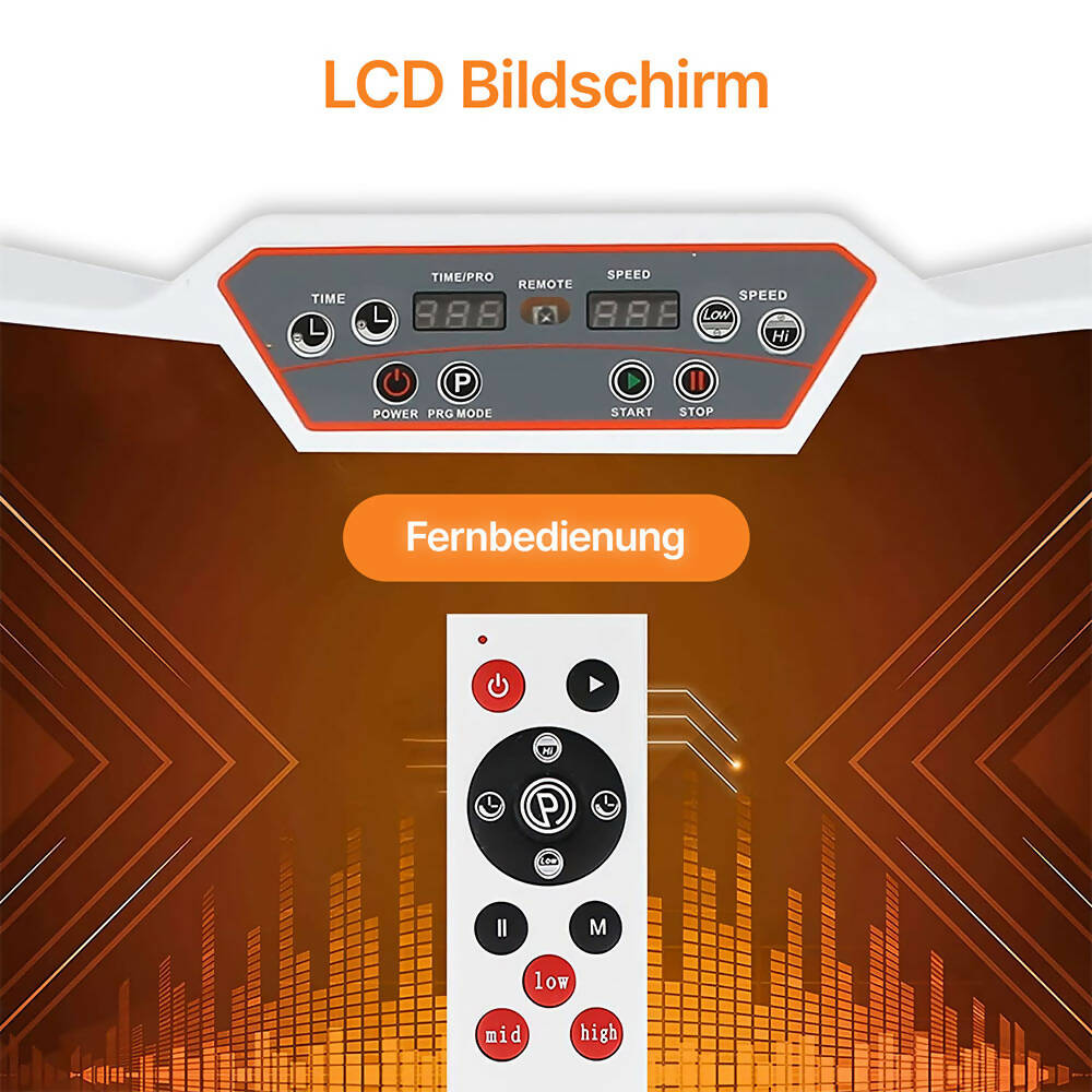 Vibrationsplatte mit 180 Stufen für effektives Training / Fitnessplatte inkl. Fernbedienung & 2 Widerstandsbändern / Fett verlieren und Fitnesstraining von Zuhause mit Vibrationsgerät