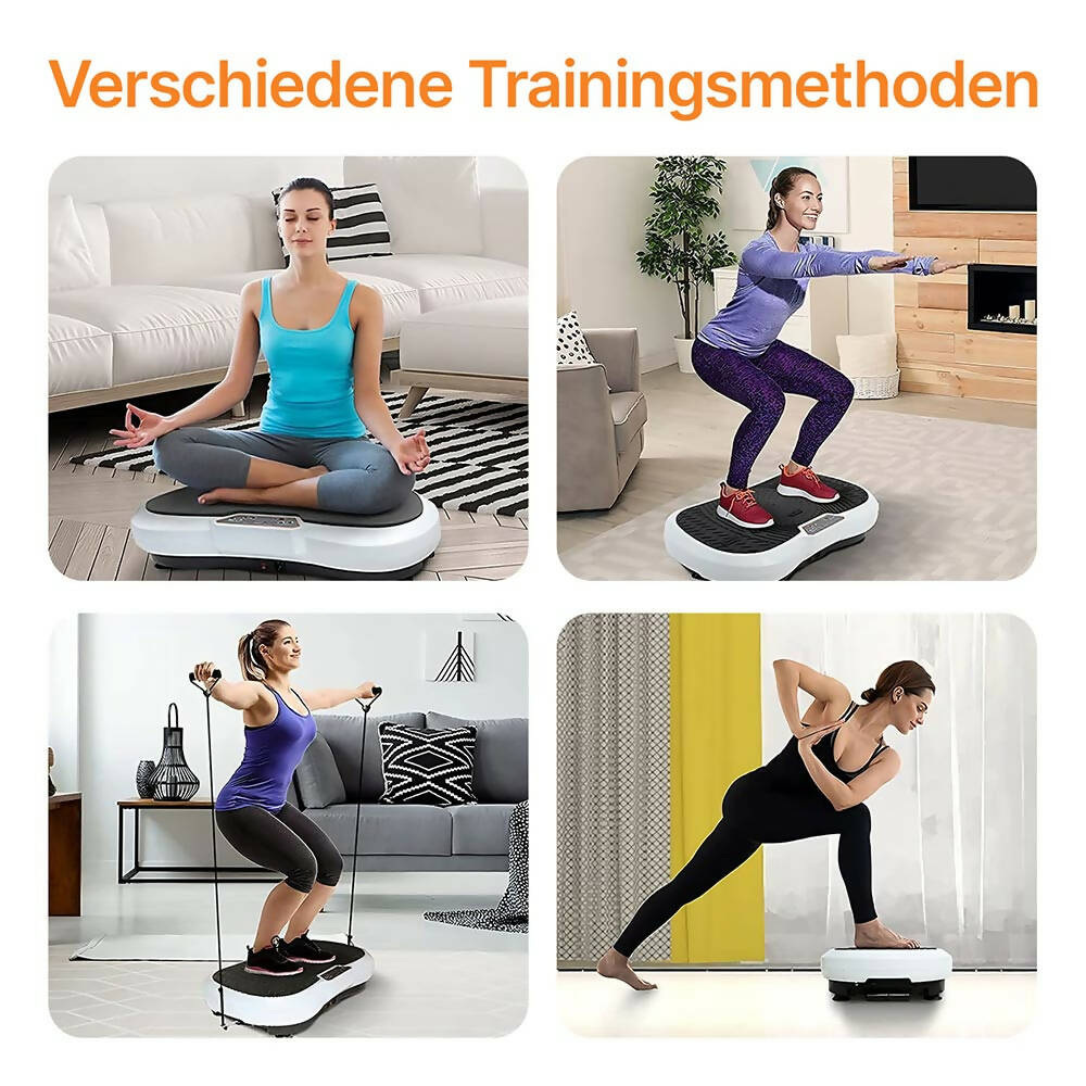 Vibrationsplatte mit 180 Stufen für effektives Training / Fitnessplatte inkl. Fernbedienung & 2 Widerstandsbändern / Fett verlieren und Fitnesstraining von Zuhause mit Vibrationsgerät