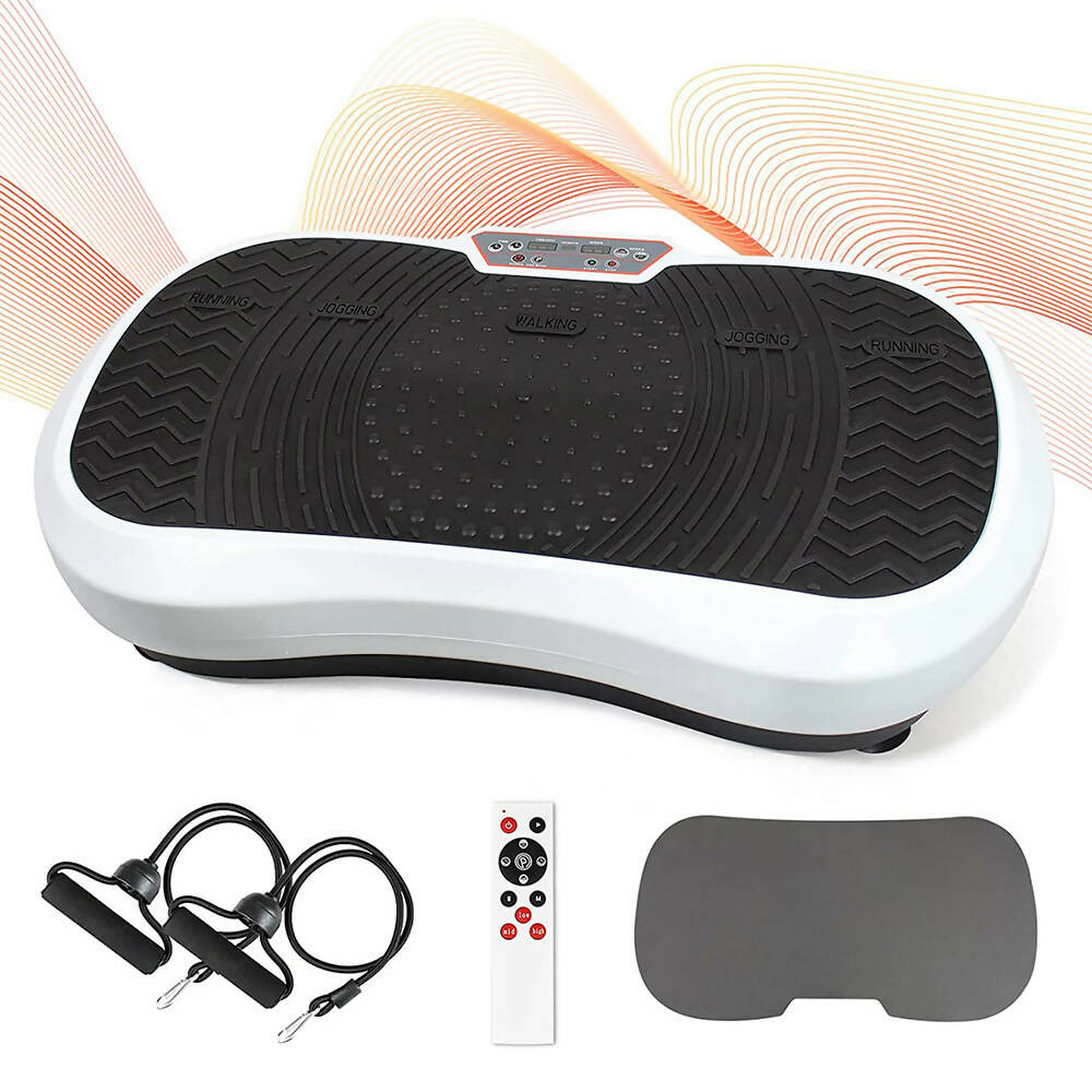 Vibrationsplatte mit 180 Stufen für effektives Training / Fitnessplatte inkl. Fernbedienung & 2 Widerstandsbändern / Fett verlieren und Fitnesstraining von Zuhause mit Vibrationsgerät