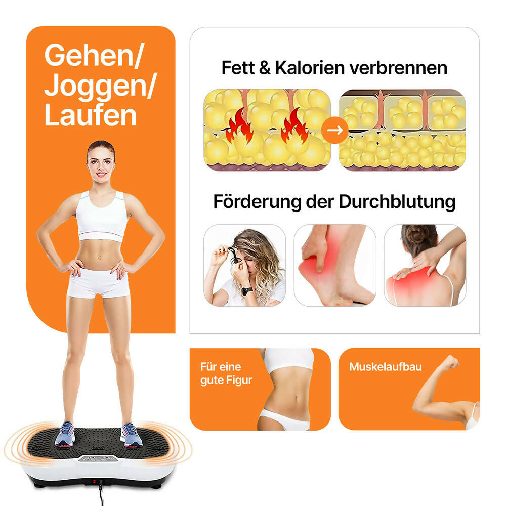 Vibrationsplatte mit 180 Stufen für effektives Training / Fitnessplatte inkl. Fernbedienung & 2 Widerstandsbändern / Fett verlieren und Fitnesstraining von Zuhause mit Vibrationsgerät