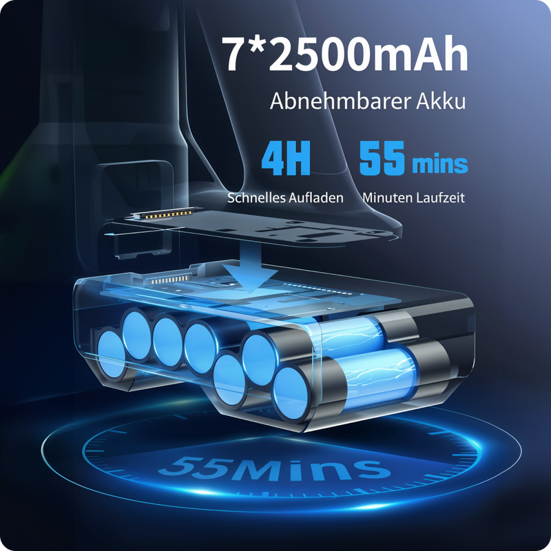 Kabelloser Akku-Staubsauger mit starker Saugleistung / Beutelloser Staubsauger für Hartböden und Teppiche / Bis zu 55 Minuten Laufzeit / 400W