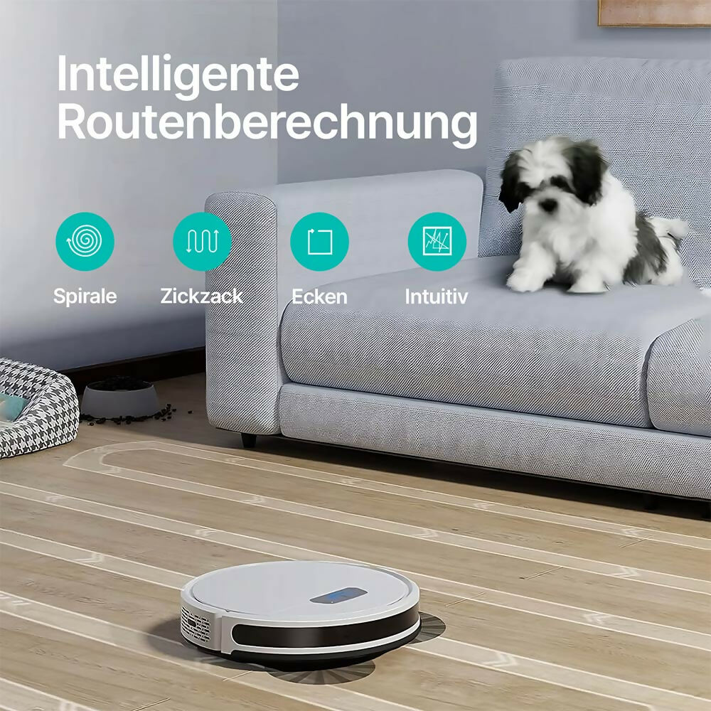 Saugroboter Pro mit Wischfunktion / 3000 Pa Saugkraft / Intelligente Reinigungsrouten / App-Steuerung / 150 Min. Laufzeit / Teppicherkennung / Einfache Wartung / Alexa & Google kompatibel