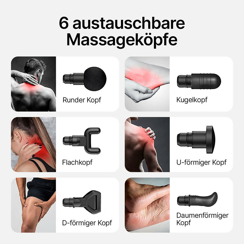 Massagepistole mit 30 Geschwindigkeiten / Massage Gun mit bis zu 3200 U/min und 6 Massageköpfen / Für Tiefengewebe & Muskel Massage / Elektrisches Massagegerät für Nacken, Schulter, Rücken