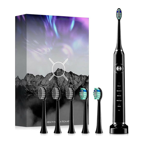 Elektrische Zahnbürste, Saubere Zähne wie vom Zahnarzt, USB-Aufladbar, Wasserfest, 5 Programme, 6 Bürstenaufsätze