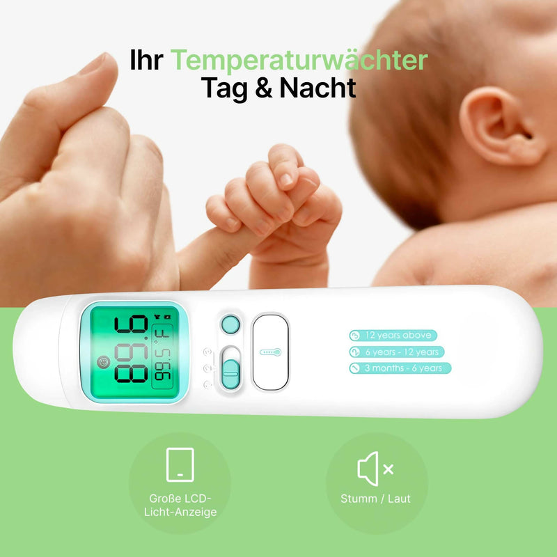 Berührungsloses Infrarot-Thermometer für Babys & Erwachsene / Stirn- und Ohrenthermometer / Medizinischer Standard / Schnelle und genaue Ergebnisse in 1 Sekunde / Mit Fieberalarm und 4-in-1 Messungen