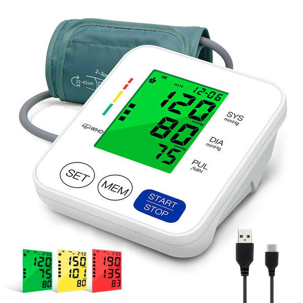 Vollautomatisches Oberarm-Blutdruckmessgerät für präzise Blutdruck- und Pulsmessung / BP-Maschinenmessgerät mit Speicherfunktion & Ampel-Skala / Warnfunktion bei unregelmäßigem Herzschlag