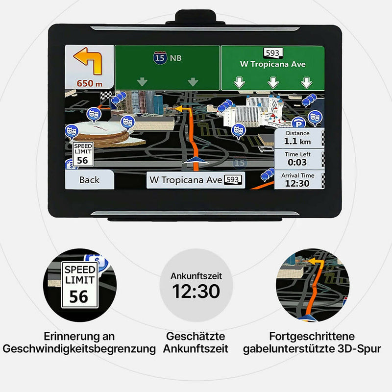 GPS Navigationsgeräte für Auto, LKW, PKW mit lebenslanger Kartenaktualisierung / 7 Zoll Touchscreen Navigation mit Sonnenblende / 2D & 3D Kartenansicht und Tempolimit-Erinnerung